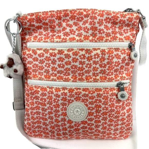 Kipling Keiko Crossbody Bag Poppy Spray Flowers Handbag With Monkey Charm - Picture 2 of 11